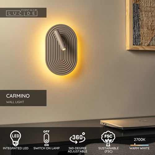 Lucide CARMINO - Wall light - LED - 1x14W 2700K - Taupe | Essential - USP